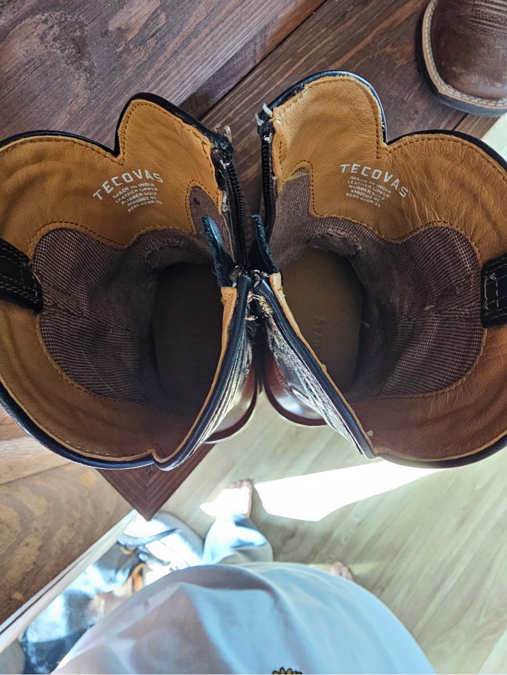 Tecovas Kids Tan and Dark Brown Leather Cowboy Boots